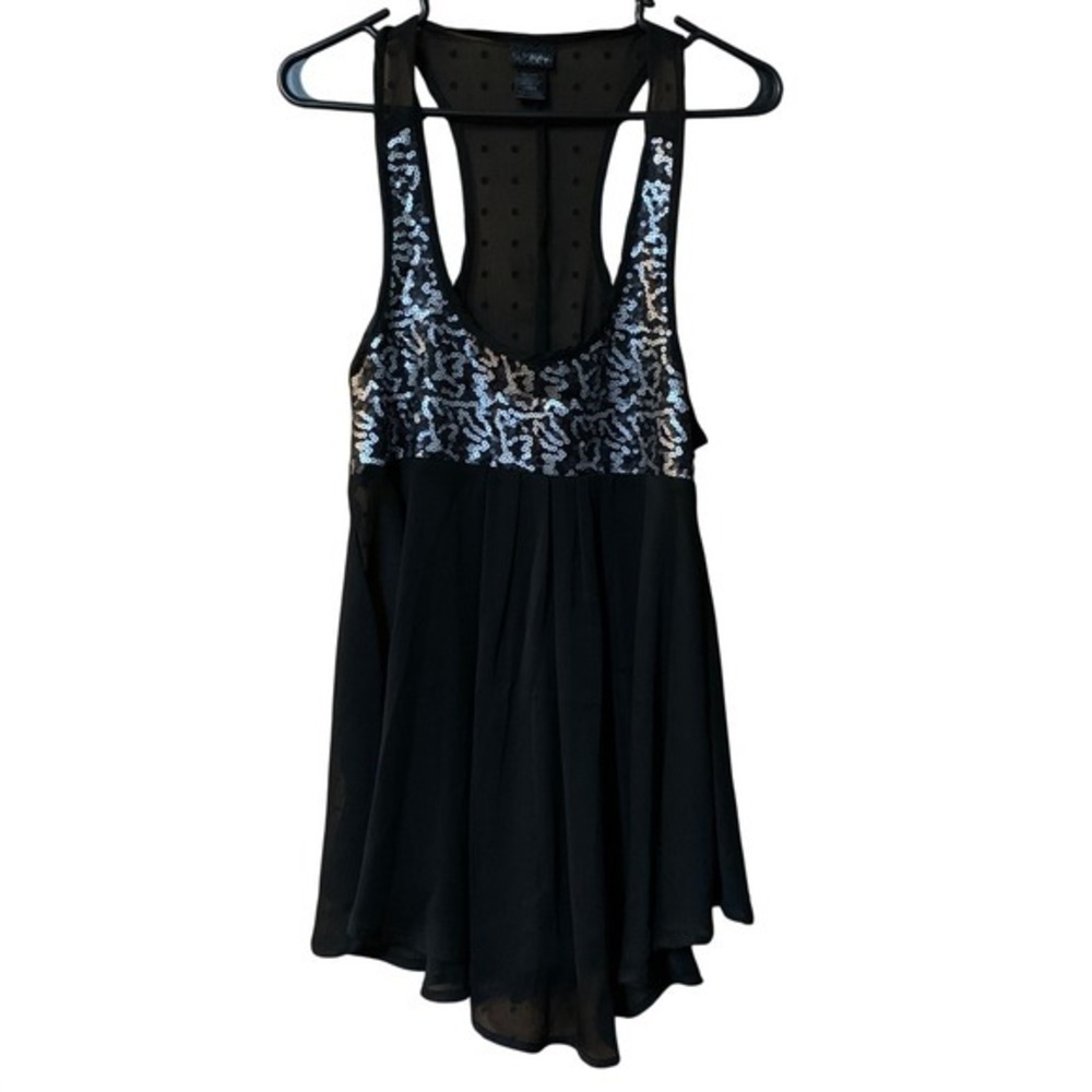 Daytrip Black Sheer Bead Tank Top Large Racy‎ Sexy Y2K 90s Fairy Goth Whimsygoth